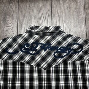 Ed Hardy Mens Pearl Snap Plaid Shirt XXXL 3XL Embroidered Chain Stitch